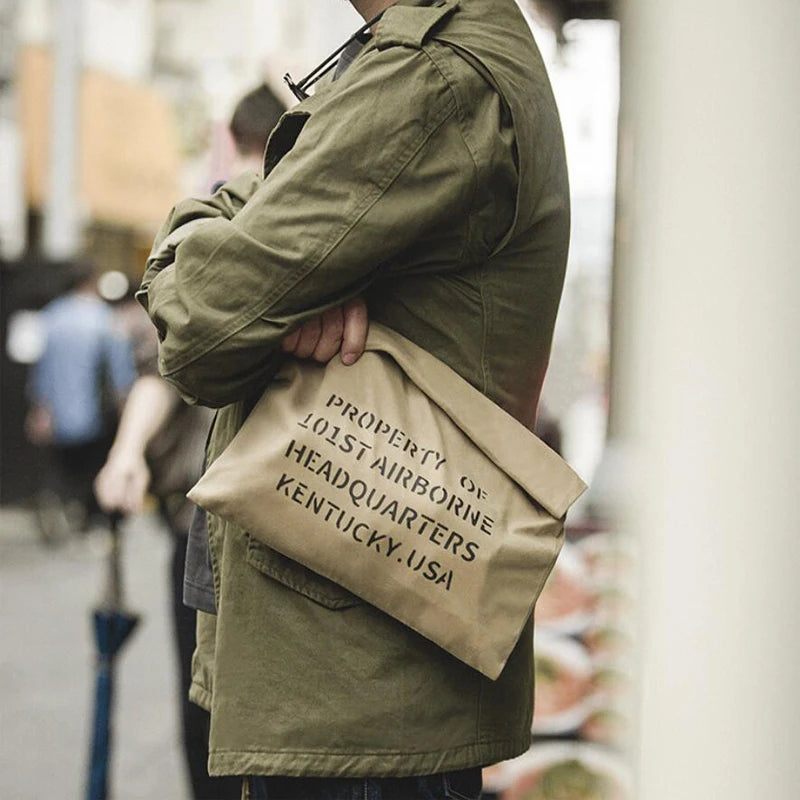 Mænd Clutch Taske Amerikansk Retro Tooling Håndtaske Mand Khaki Oil Voks Lærred Mandlig Casual - Kaffe