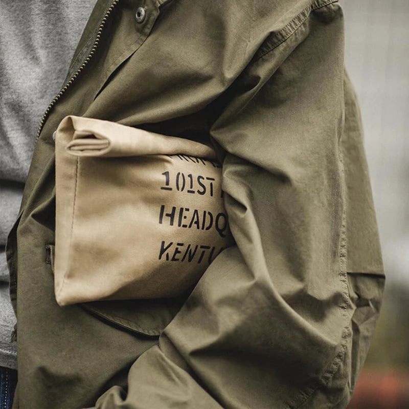 Mænd Clutch Taske Amerikansk Retro Tooling Håndtaske Mand Khaki Oil Voks Lærred Mandlig Casual - Kaffe