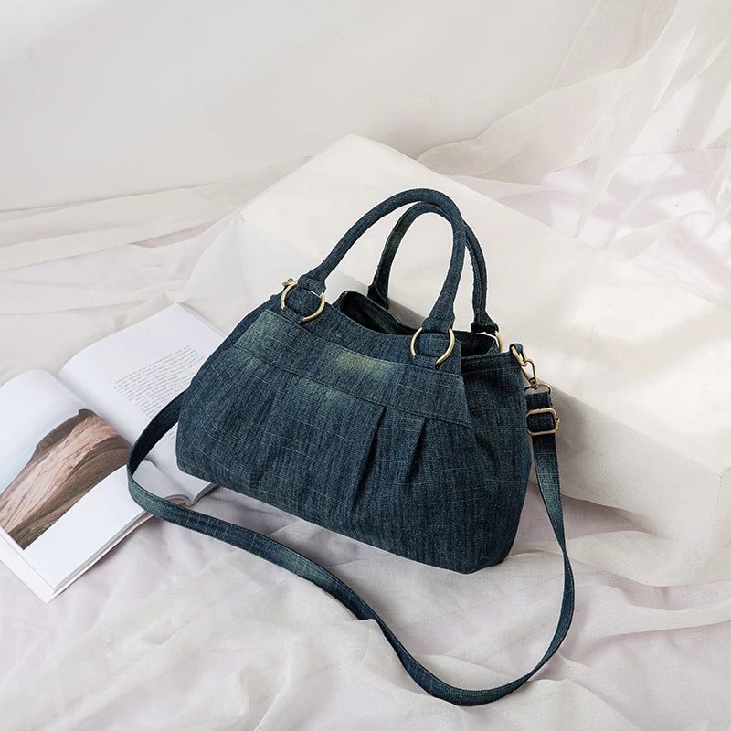 Annmouler Designer Dame Denim Crossbody Taske Skuldertaske Med Stor Kapacitet Og Aftagelig Jesstaske - Mørkeblå