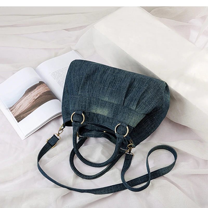 Annmouler Designer Dame Denim Crossbody Taske Skuldertaske Med Stor Kapacitet Og Aftagelig Jesstaske - Mørkeblå