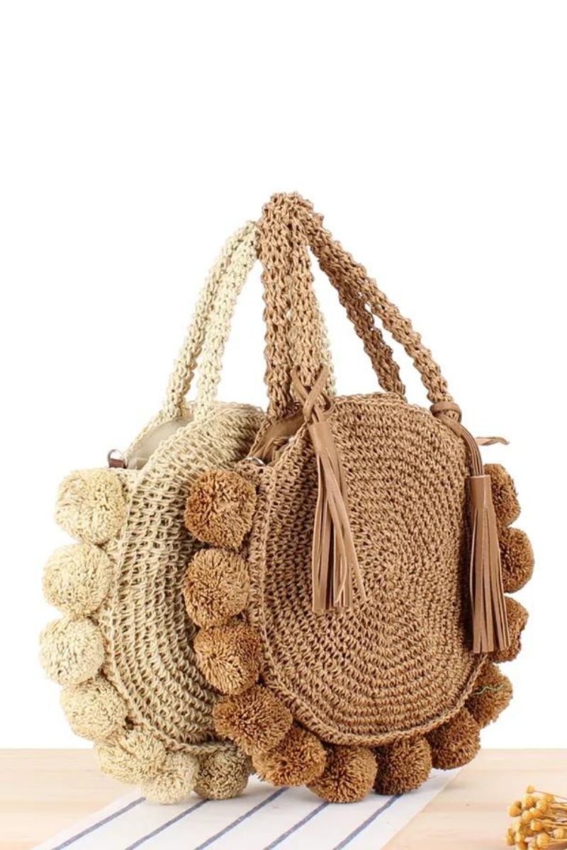 Bohemian Tassel Rattan Kvinder Håndtasker Vævet Crossbody Skuldertasker Designer Bold Sommer Strandpung