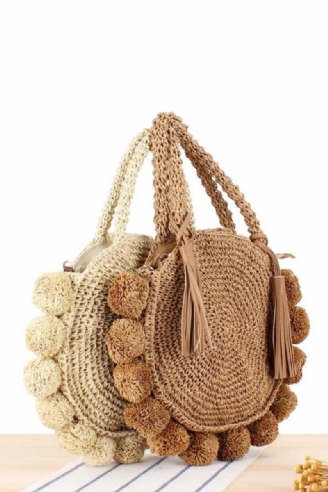 Bohemian Tassel Rattan Kvinder Håndtasker Vævet Crossbody Skuldertasker Designer Bold Sommer Strandpung