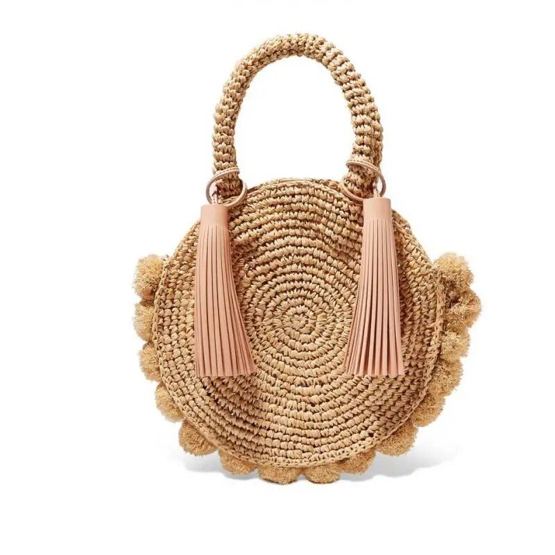 Bohemian Tassel Rattan Kvinder Håndtasker Vævet Crossbody Skuldertasker Designer Bold Sommer Strandpung - Beige