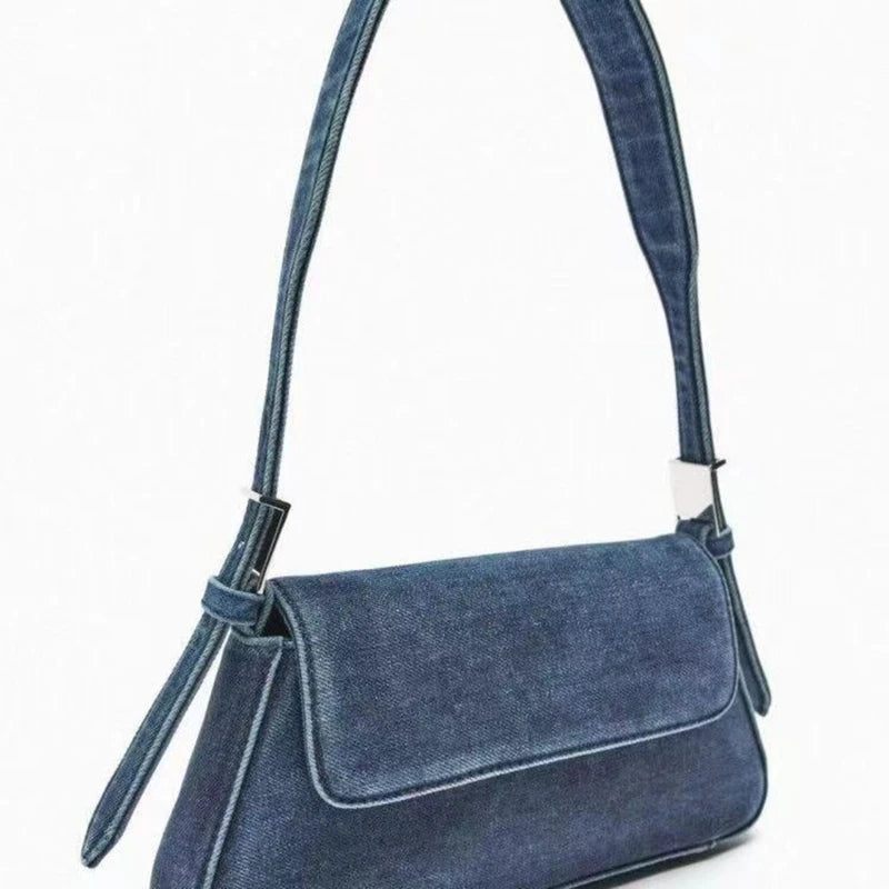 Dametaske Summer Hundreds Flap Blå Denimtaske Commuter Single Shoulder Armpit Bag Kvinde - Blå