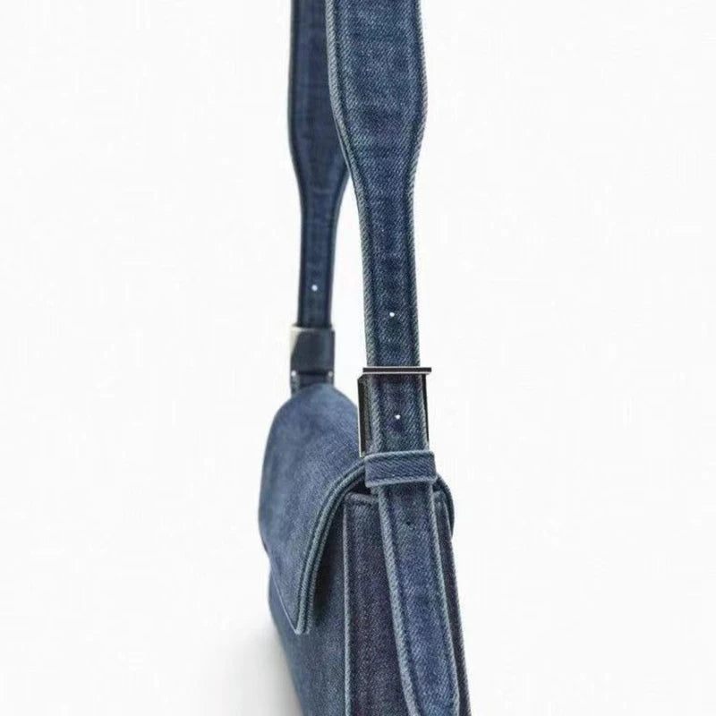 Dametaske Summer Hundreds Flap Blå Denimtaske Commuter Single Shoulder Armpit Bag Kvinde - Blå