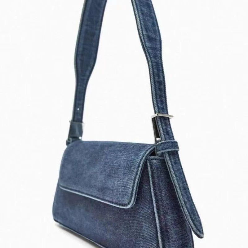 Dametaske Summer Hundreds Flap Blå Denimtaske Commuter Single Shoulder Armpit Bag Kvinde - Blå