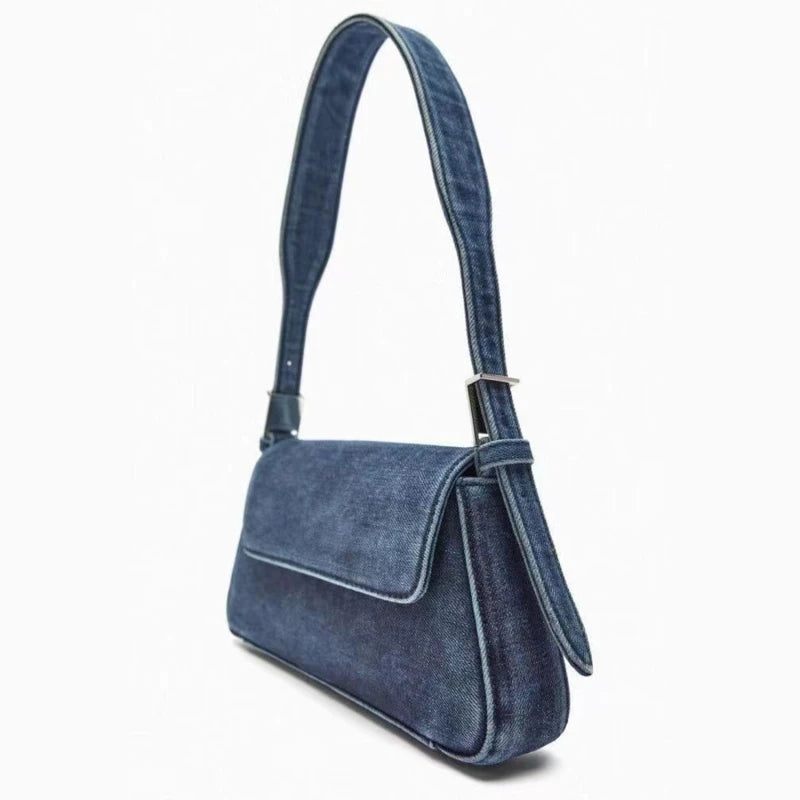 Dametaske Summer Hundreds Flap Blå Denimtaske Commuter Single Shoulder Armpit Bag Kvinde - Blå