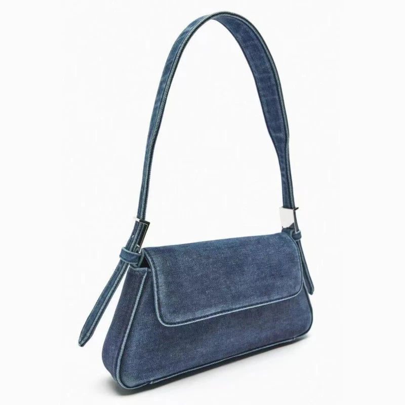 Dametaske Summer Hundreds Flap Blå Denimtaske Commuter Single Shoulder Armpit Bag Kvinde - Blå