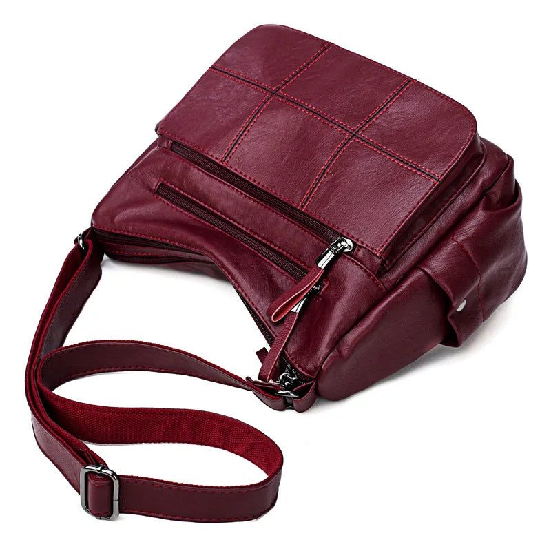 Kvinder Messenger Bag Læder Skuldertaske Casual Firkantet Mom Bag Kvinde Crossbody Tasker - Rød