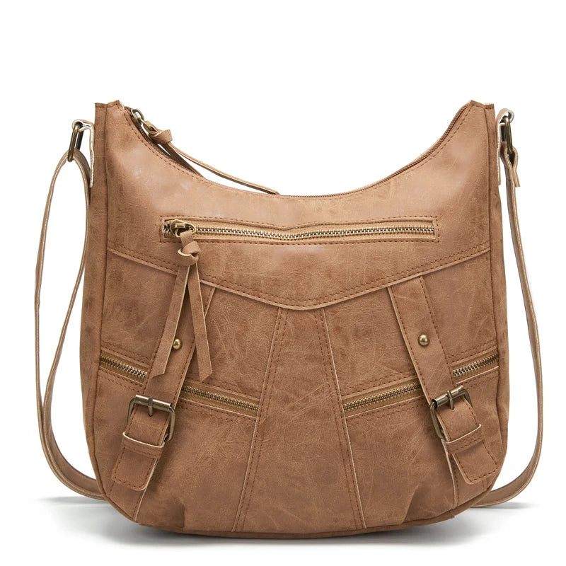 Kvinder Skuldertaske Læder Crossbody Taske Kvinders Håndtaske Lommer Tote Punge - Beige