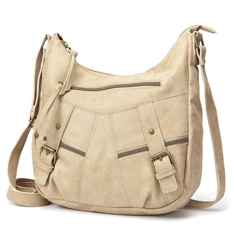 Kvinder Skuldertaske Læder Crossbody Taske Kvinders Håndtaske Lommer Tote Punge - Beige