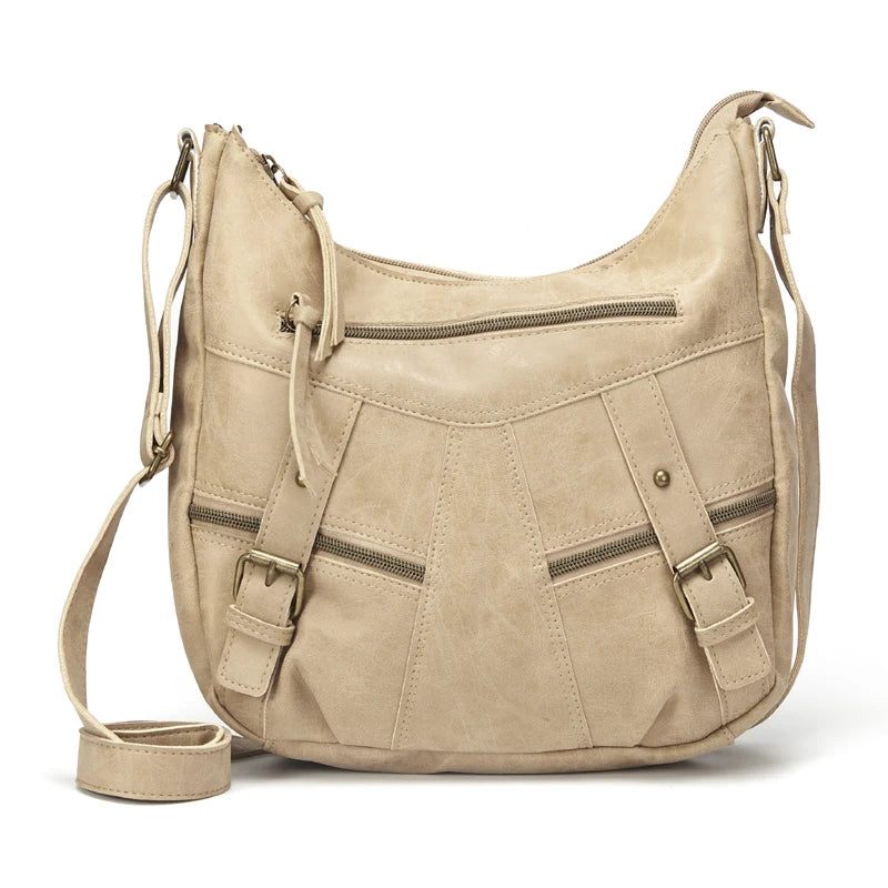 Kvinder Skuldertaske Læder Crossbody Taske Kvinders Håndtaske Lommer Tote Punge - Beige