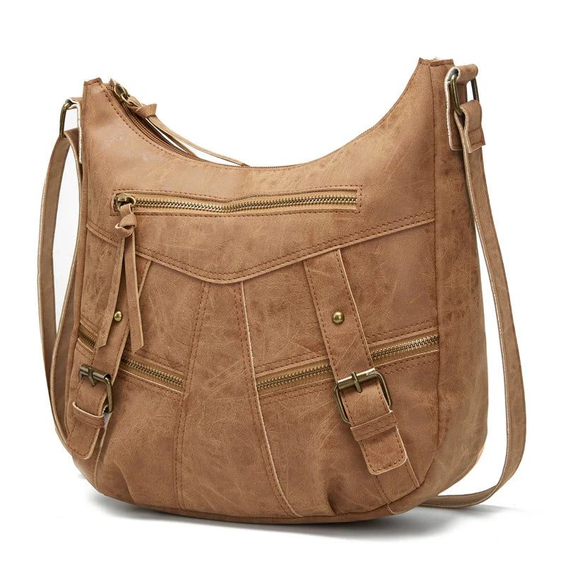 Kvinder Skuldertaske Læder Crossbody Taske Kvinders Håndtaske Lommer Tote Punge - Beige