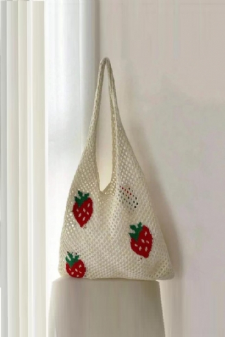 Kvinder Skuldertaske Med Stor Kapacitet Stilfuld Strawberry Pattern Hæklet Tote Bag All-match Taske Sød Fanny Pack Strikketaske