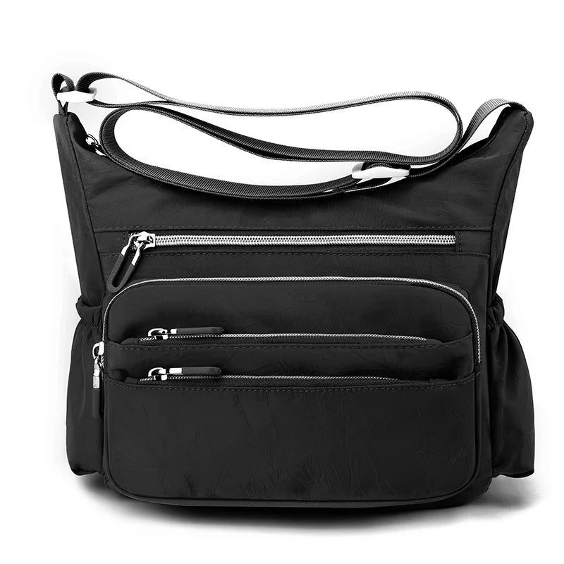 Kvinder Skuldertasker Messenger Tasker Simple Multi-lommer Vandtæt Crossbody - Sort