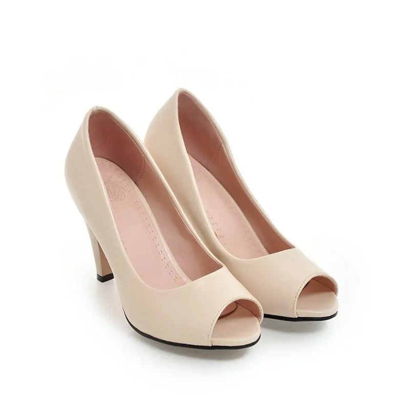 Damesko Med Høje Hæle Klassiske Spring Peep Toe Pumps Elegant - Beige