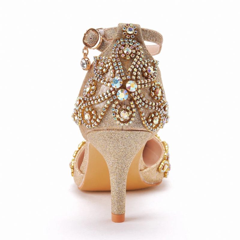 Kvinder Sko Bryllup Brude Glitter Fetish Stiletto Rhinestone Guld Pumps - Guld