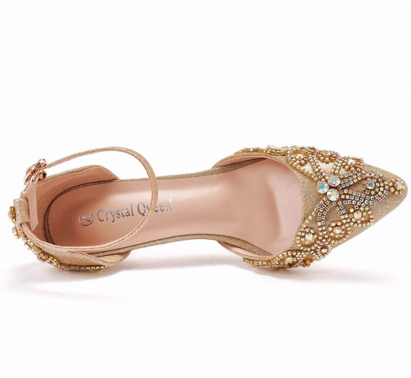 Kvinder Sko Bryllup Brude Glitter Fetish Stiletto Rhinestone Guld Pumps - Guld