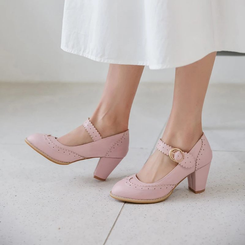 Retro Kjole Sko Damer Sød Blå Pink Kvinde Vintage Fest Bryllup Pumps - Pink