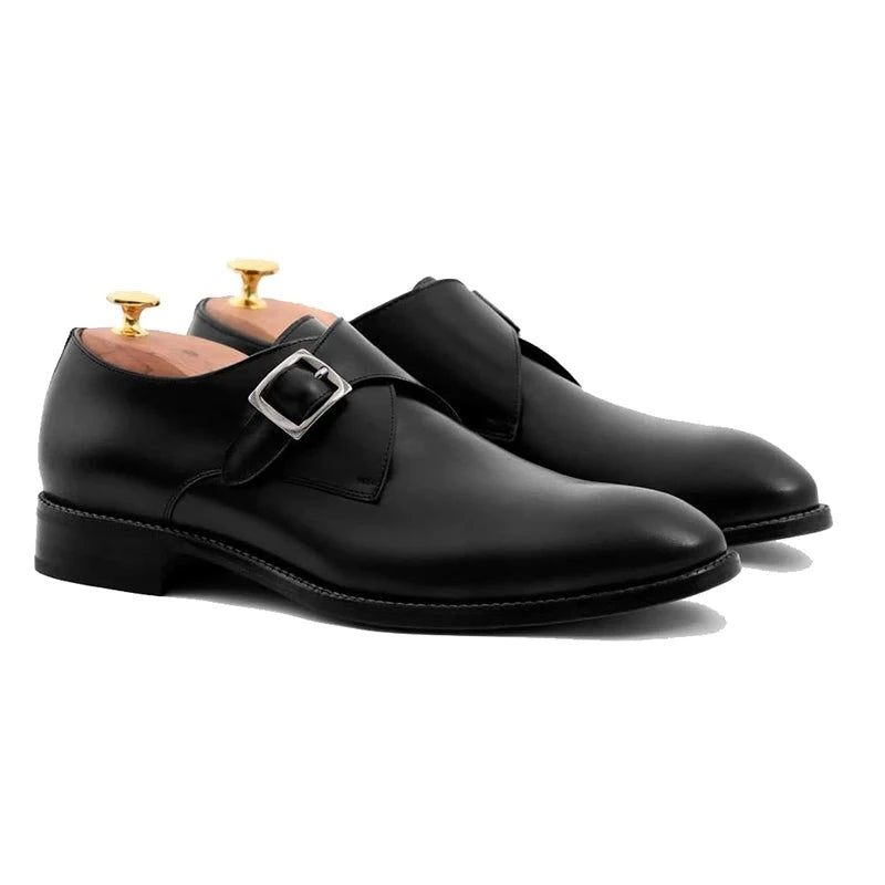 Black Monk Straps Mænd Sko Designer Brudekjole Ægte Læder Bedste Håndlavede Business Sko Til Mand - Sort