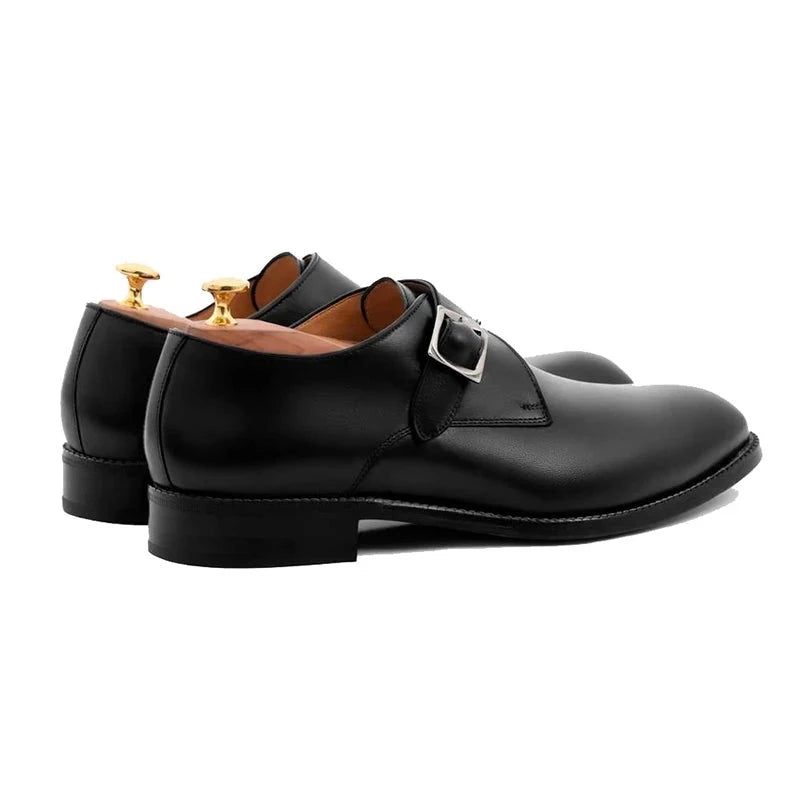 Black Monk Straps Mænd Sko Designer Brudekjole Ægte Læder Bedste Håndlavede Business Sko Til Mand - Sort