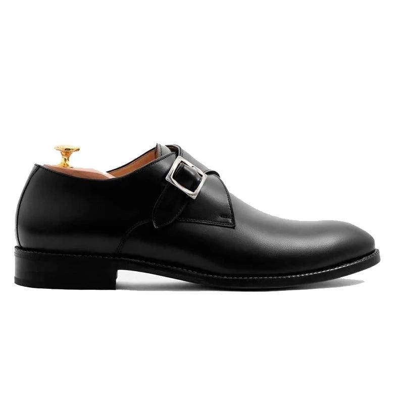 Black Monk Straps Mænd Sko Designer Brudekjole Ægte Læder Bedste Håndlavede Business Sko Til Mand - Sort