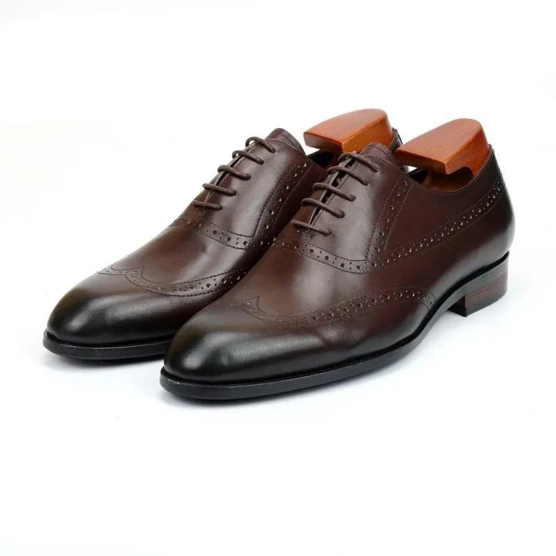 Brogue Oxford Mænd Kjole Sko Bryllup Best Man Sko Ægte Læder Håndlavede Designer Formelle Sko Originale - Brun