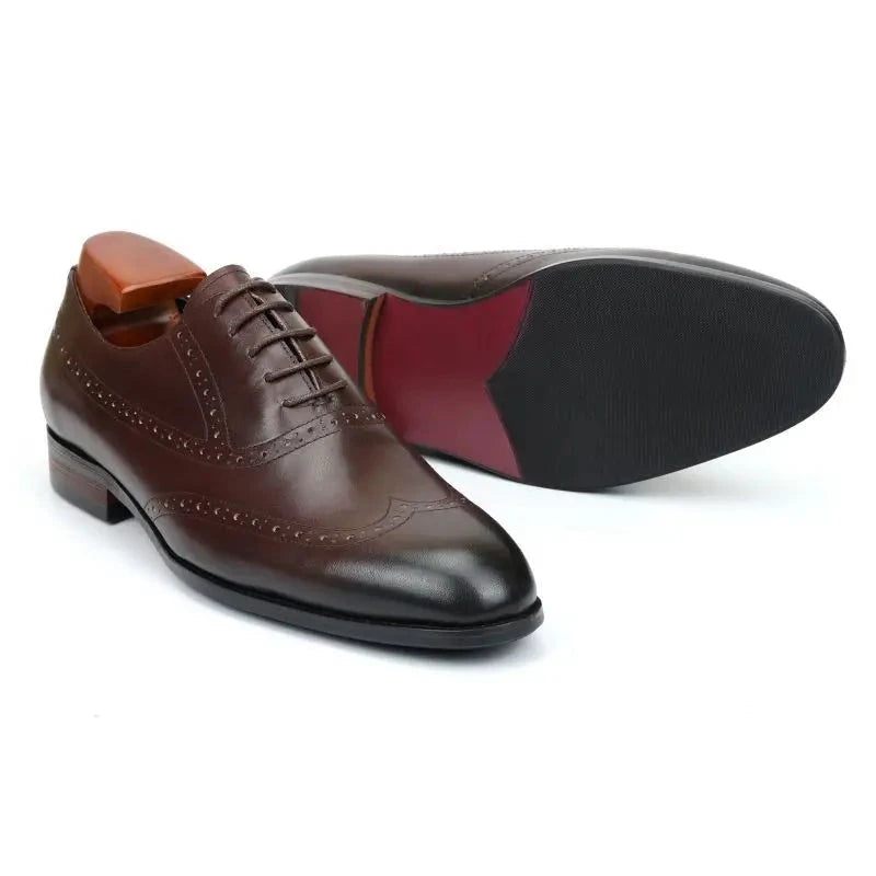 Brogue Oxford Mænd Kjole Sko Bryllup Best Man Sko Ægte Læder Håndlavede Designer Formelle Sko Originale - Brun