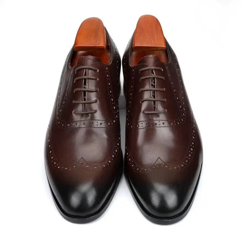 Brogue Oxford Mænd Kjole Sko Bryllup Best Man Sko Ægte Læder Håndlavede Designer Formelle Sko Originale - Brun