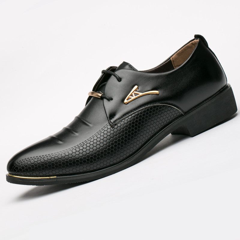 Business Dress Mænd Sko Klassisk Læder Herredragter Sko Slip On Shoe Oxfords - Sort