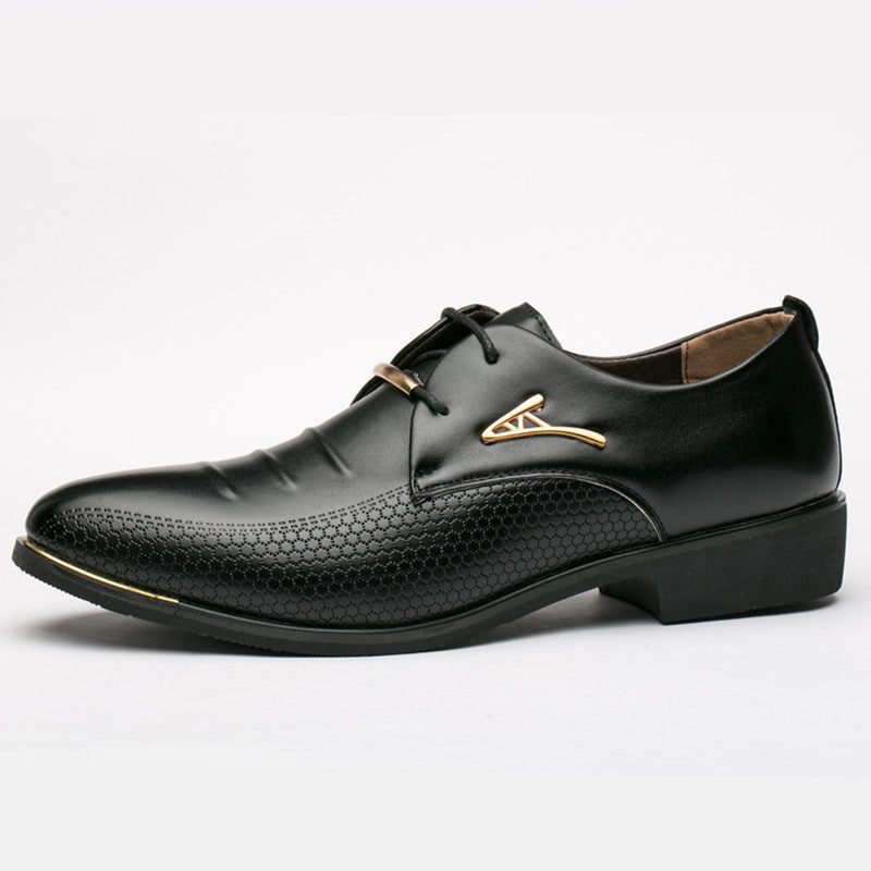 Business Dress Mænd Sko Klassisk Læder Herredragter Sko Slip On Shoe Oxfords - Sort