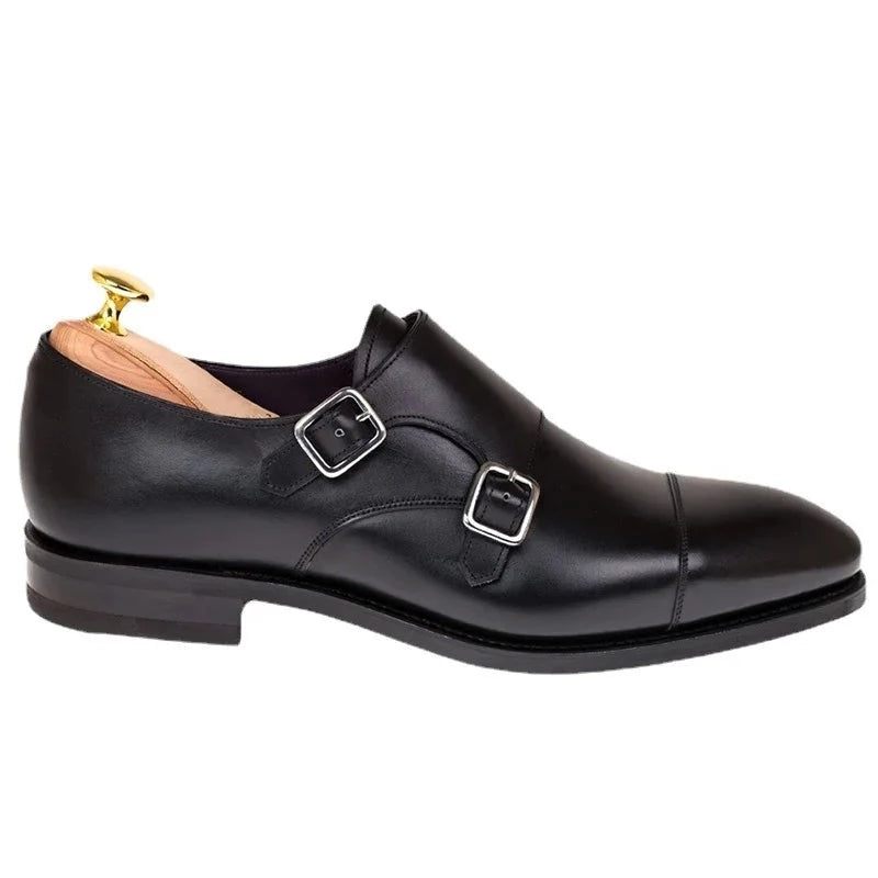 Dobbelt Monk Strap Luksus Mænd Sko Ægte Læder Håndlavet Designer Business Dress Sko Til Original - Sort