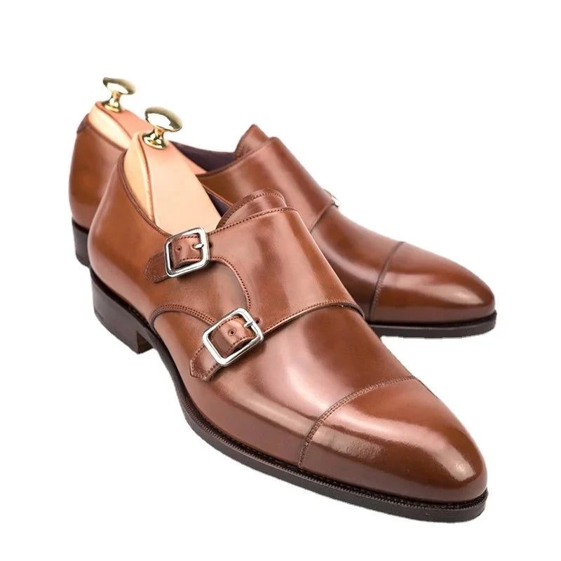 Dobbelt Monk Strap Luksus Mænd Sko Ægte Læder Håndlavet Designer Business Dress Sko Til Original - Sort