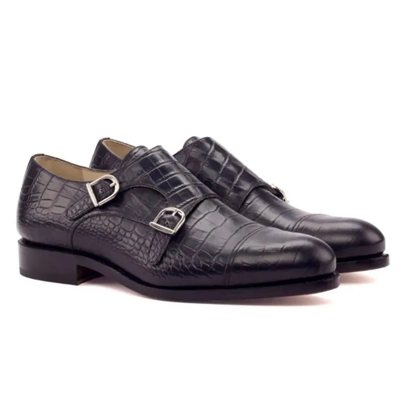 Dobbelt Monk Strap Style Kjole Mænd Sko Kontor Best Man Shoe Designer Håndlavede Ægte Læder Sko Man - Blå