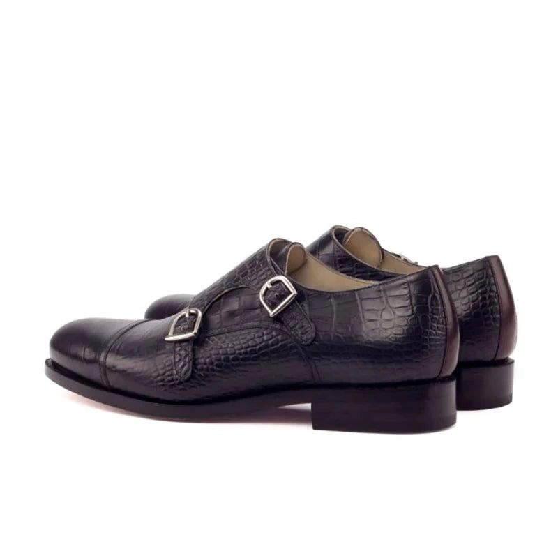 Dobbelt Monk Strap Style Kjole Mænd Sko Kontor Best Man Shoe Designer Håndlavede Ægte Læder Sko Man - Blå