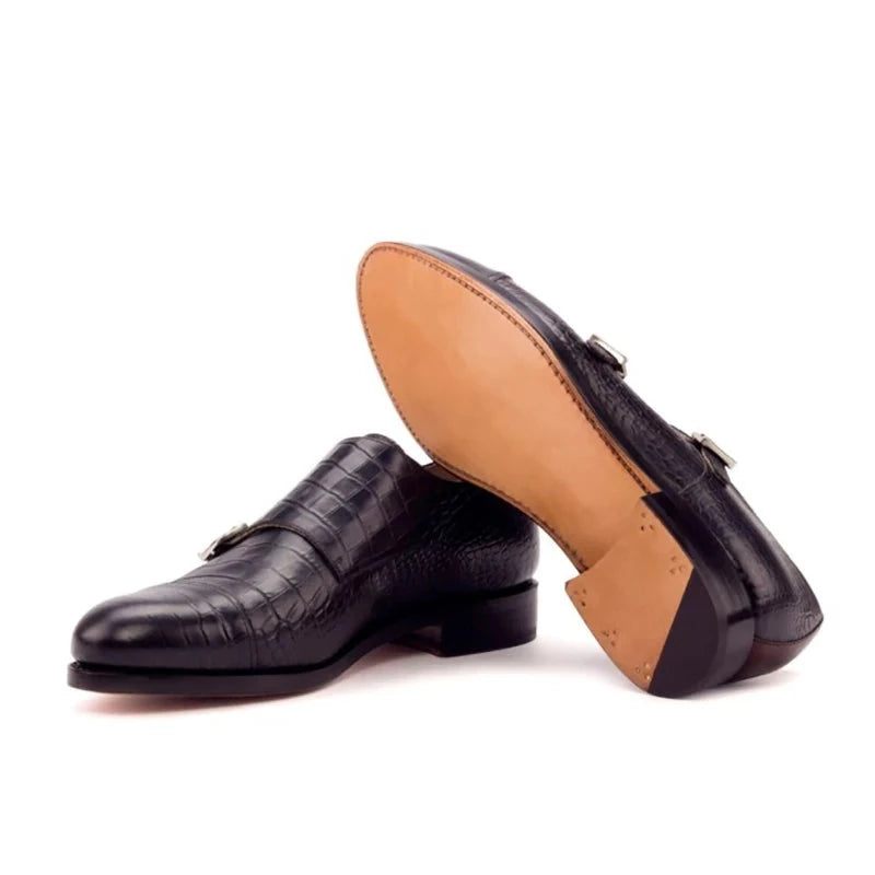 Dobbelt Monk Strap Style Kjole Mænd Sko Kontor Best Man Shoe Designer Håndlavede Ægte Læder Sko Man - Blå