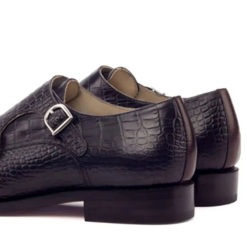 Dobbelt Monk Strap Style Kjole Mænd Sko Kontor Best Man Shoe Designer Håndlavede Ægte Læder Sko Man - Blå