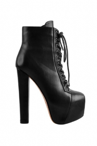 Kvinder Platform Rund Toe Højhælet Blok Chunky Lace Up Booties Party Combat Ankelstøvler