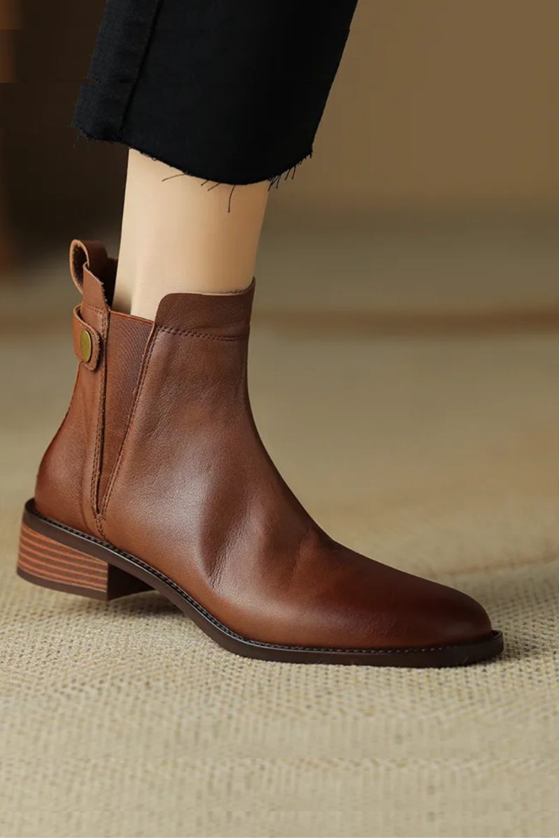 Vinter Damestøvler Chelsea Boots Rund Toe Damesko Ægte Læder Ankelstøvler Retro Brun