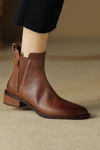 Vinter Damestøvler Chelsea Boots Rund Toe Damesko Ægte Læder Ankelstøvler Retro Brun