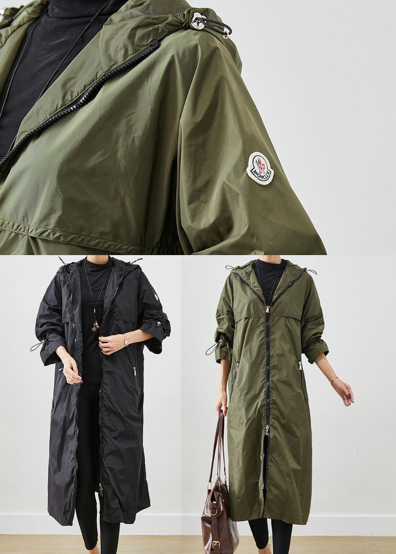 Army Green Spandex Trench Cinched Drawstring Fall - Dame trenchcoats