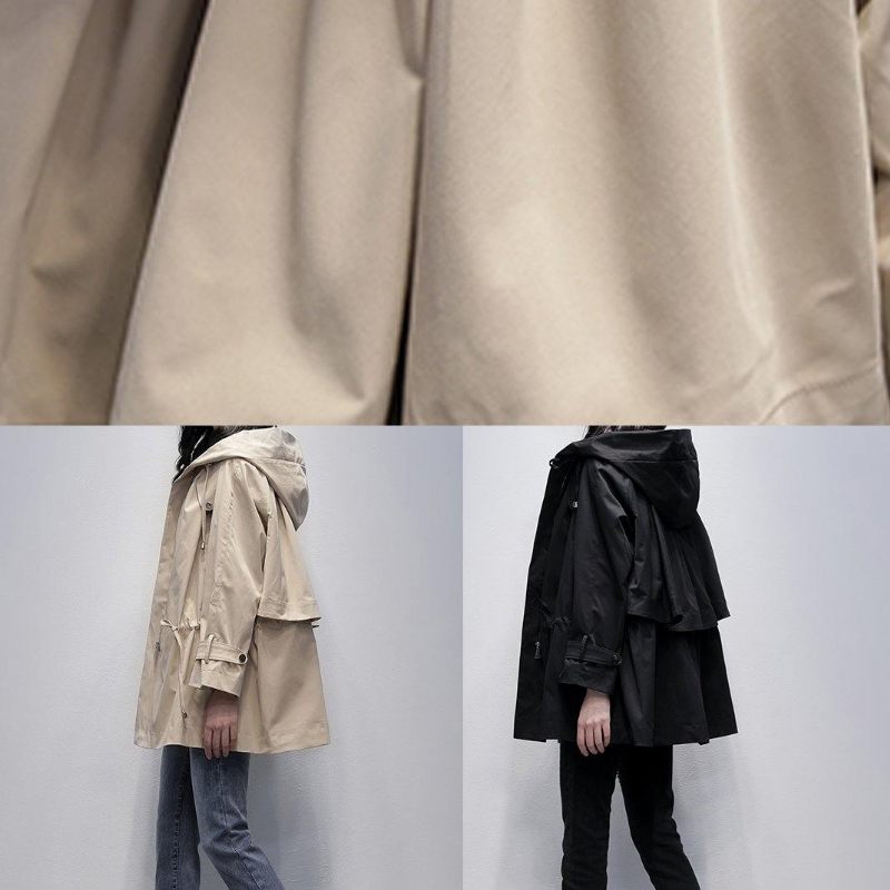 Art Khaki Trenchcoat Tutorials Hættetrøje Med Snøre - Sort