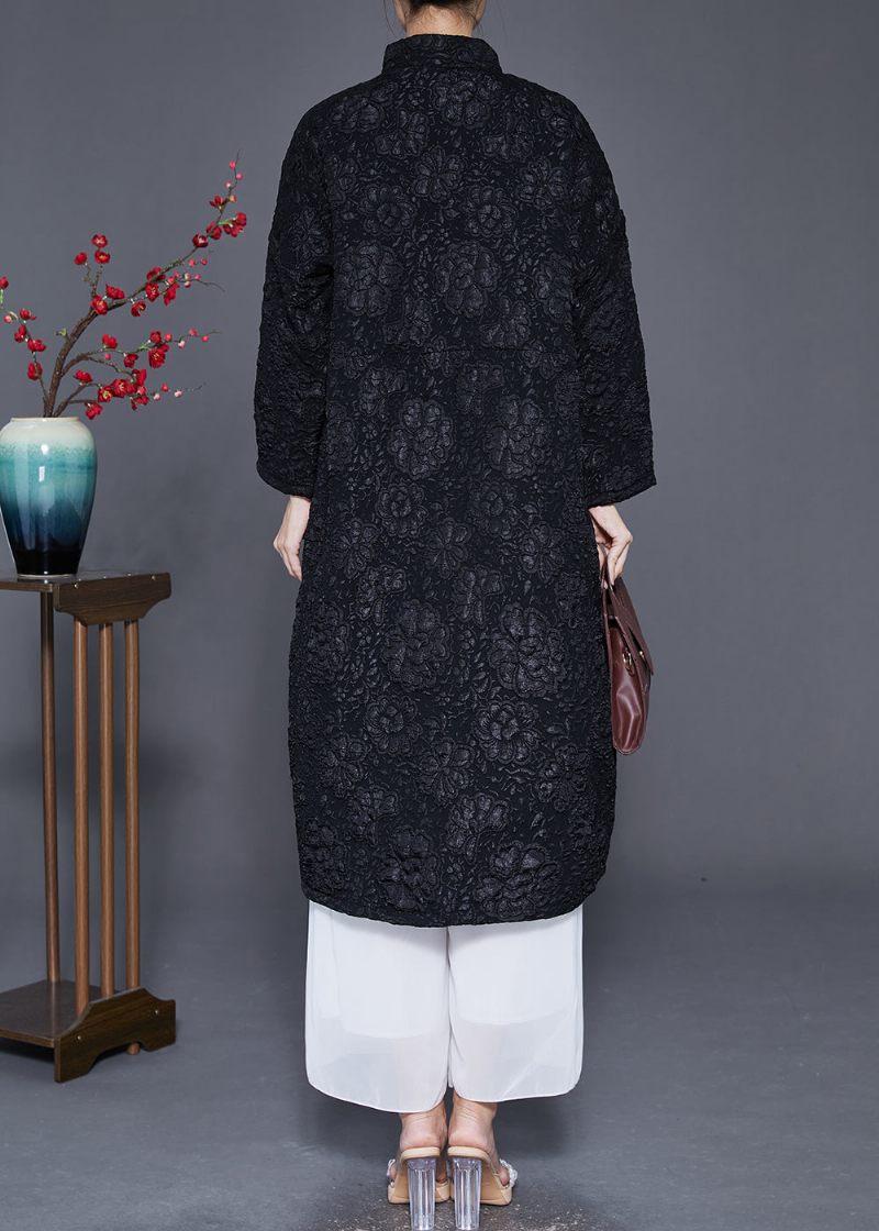 Bohemian Black Jacquard Kinesisk Knap Fin Bomuldsfyldt Parkajakke Vinter - Dame trenchcoats