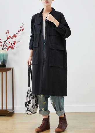 Bohemian Black Oversized Lommer Bomuld Trench Fall