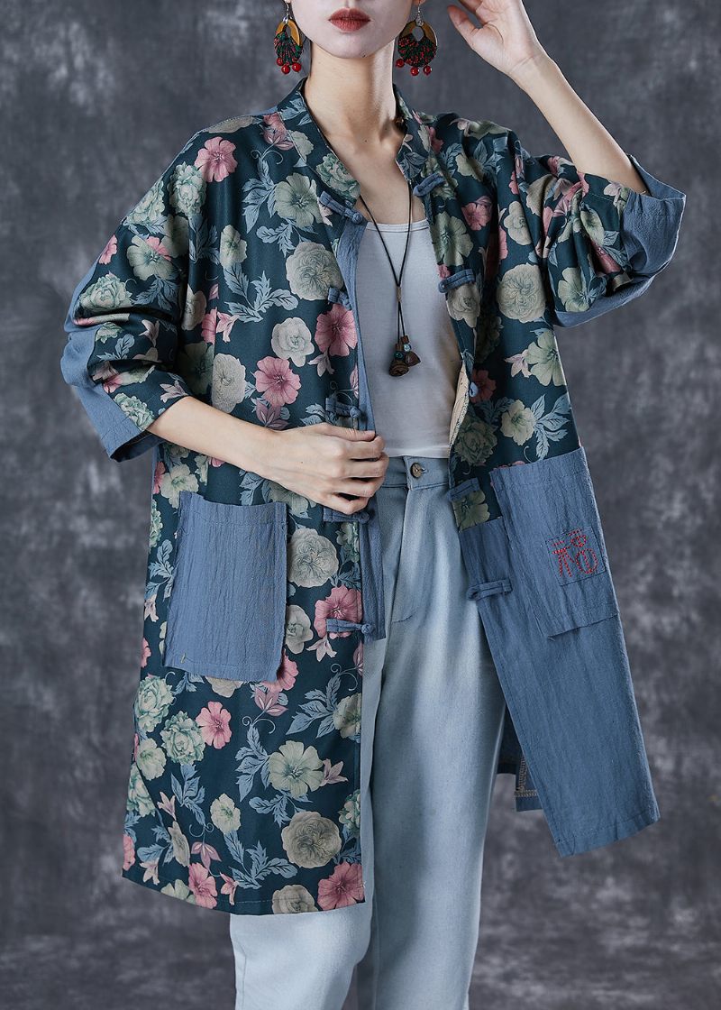 Bohemian Broderet Patchwork Print Linen Coat Outwear Efterår