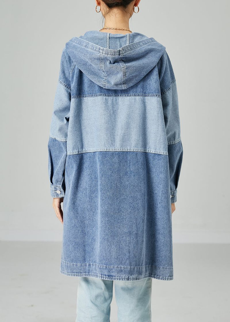 Bohemian Light Blue Oversized Patchwork Bomuld Denim Coat Spring - Dame trenchcoats