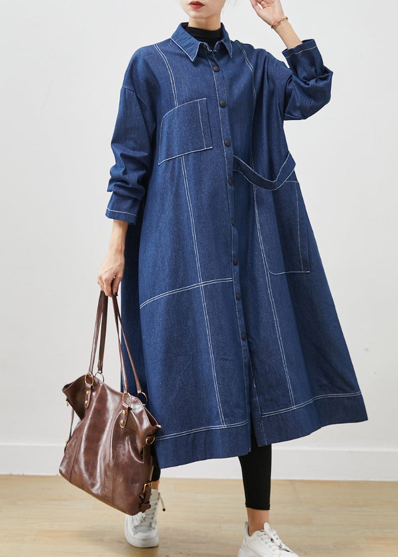 Bohemian Navy Oversized Lommer Denim Coat Spring - Dame trenchcoats