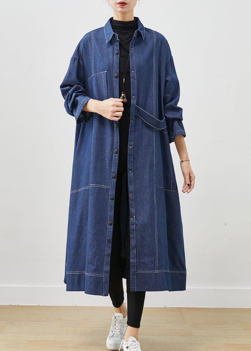 Bohemian Navy Oversized Lommer Denim Coat Spring - Dame trenchcoats