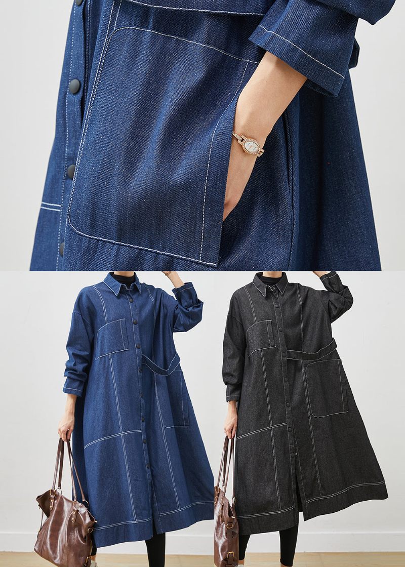 Bohemian Navy Oversized Lommer Denim Coat Spring - Dame trenchcoats