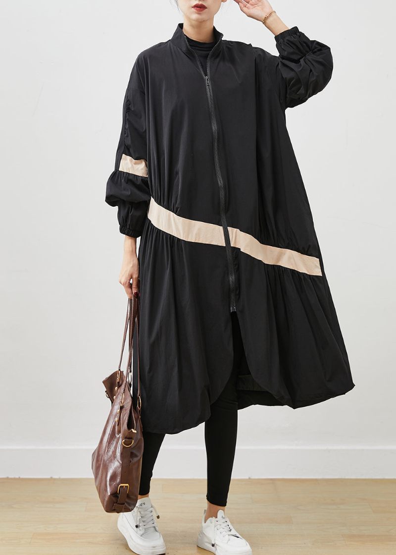 Boho Black Oversized Patchwork Trench Coats Spring - Dame trenchcoats